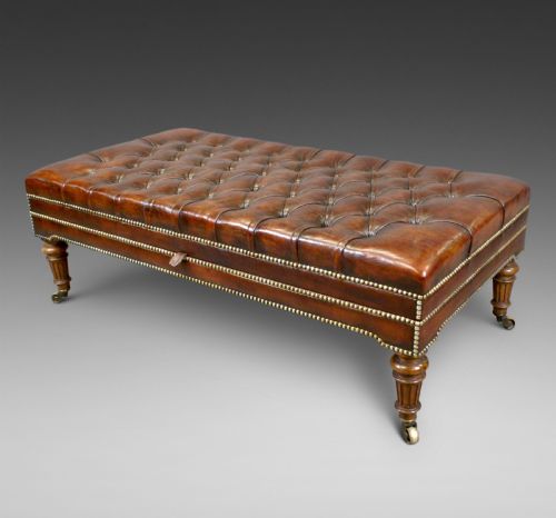 A Large Walnut & Leather Stool