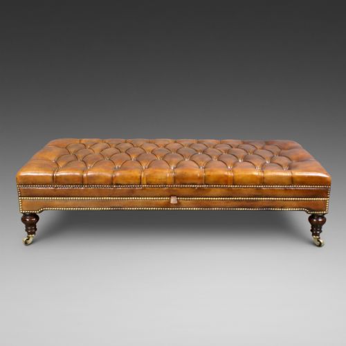 A Very Large Victorian Buttoned Leather Stool