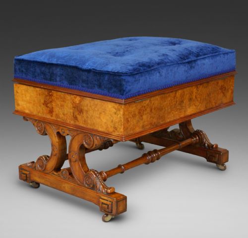 A Large Victorian Burr Walnut Stool
