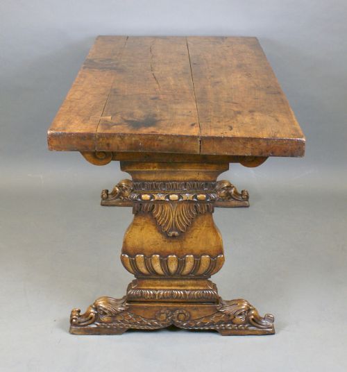 A 19THC CARVED WALNUT REFECTORY TABLE - ADDITIONAL PHOTO 3