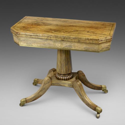 A FINE REGENCY ROSEWOOD BRASS INLAID CARD TABLE - ADDITIONAL PHOTO 5