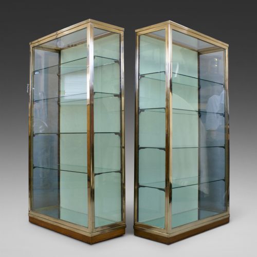 A Superb Pair of 1920'S Brass Shop Display Cabinets.