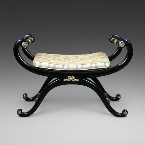 Regency Ebonised and Parcel Gilt X Frame Stool