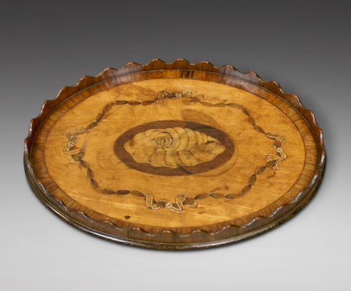 A HIGHLY UNUSUAL MINIATURE INLAID OVAL TRAY