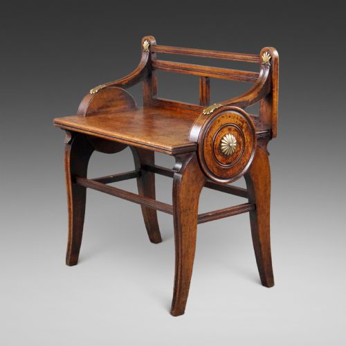 A Walnut and Brass Mounted Hall Bench by James Shoolbred & Co
