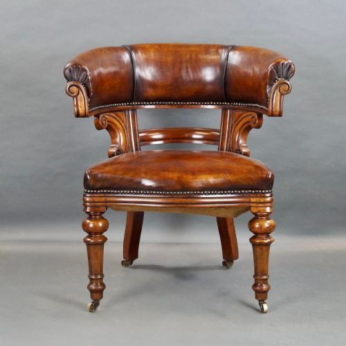 A VICTORIA WALNUT LEATHER DESK CHAIR - ADDITIONAL PHOTO 1