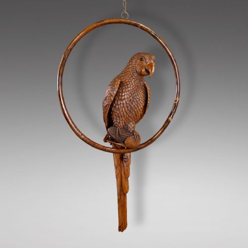 An Exceptional & Rare Black Forest Carved Parrot