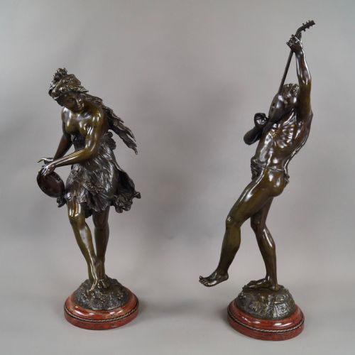 A LARGE PAIR OF BRONZE FIGURES BY ROUSSEAU - ADDITIONAL PHOTO 1