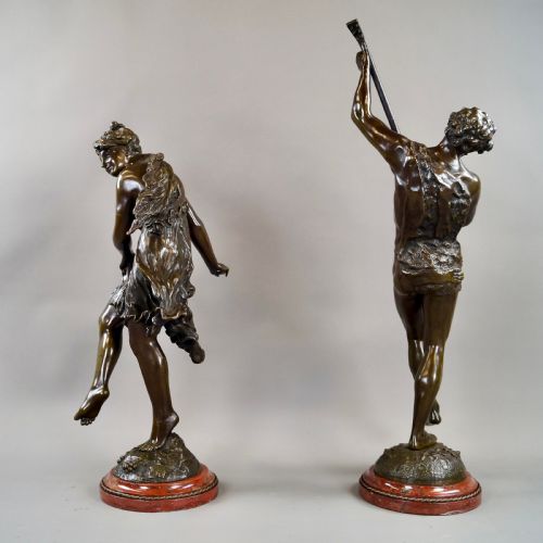 A LARGE PAIR OF BRONZE FIGURES BY ROUSSEAU - ADDITIONAL PHOTO 5