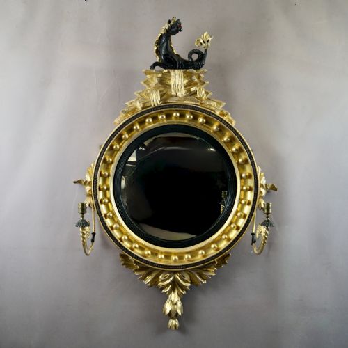 A RARE REGENCY CONVEX GILT WOOD MIRROR - ADDITIONAL PHOTO 1