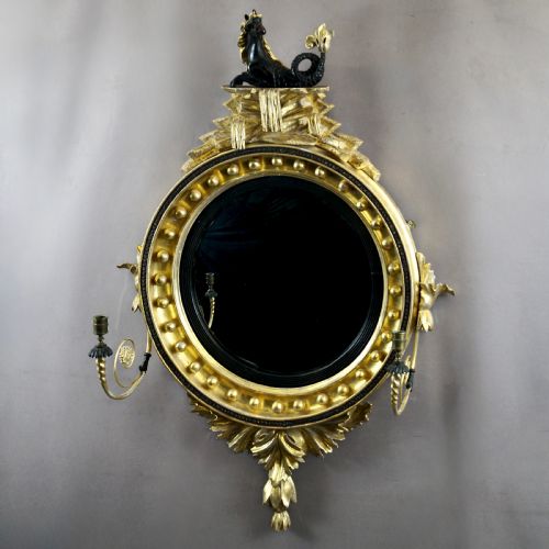 A RARE REGENCY CONVEX GILT WOOD MIRROR - ADDITIONAL PHOTO 2