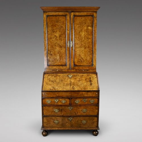 A Rare William & Mary Burr Elm Bureau Bookcase
