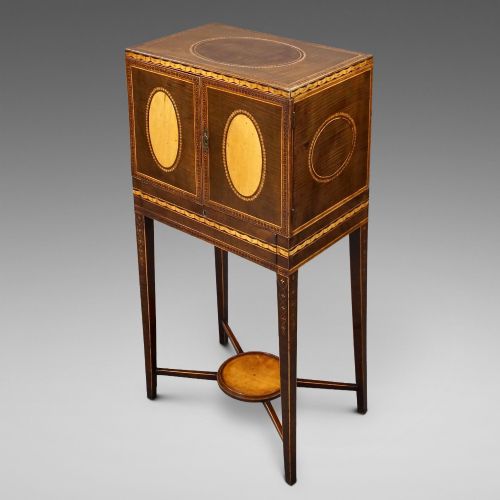 A Fine Sheraton Period Harewood & Inlaid Cabinet on Stand