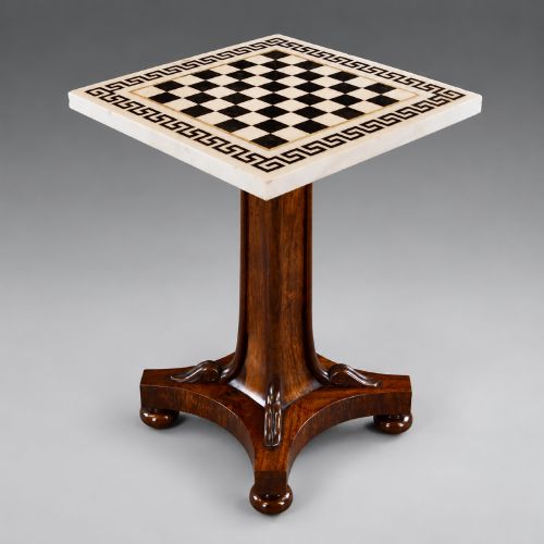 Late Regency Rosewood and Marble Chess Table