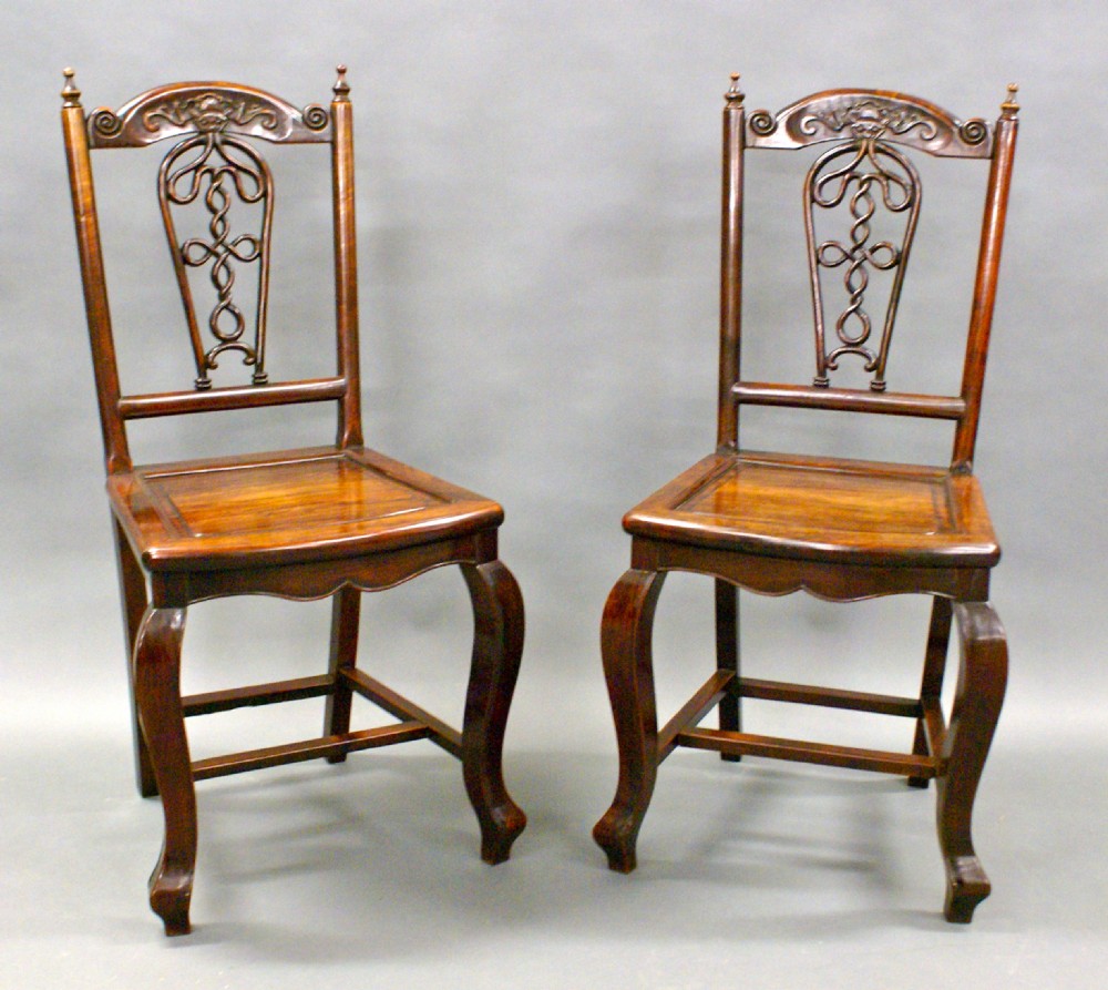 A lovely pair of 19th century Chinese hardwood side chairs