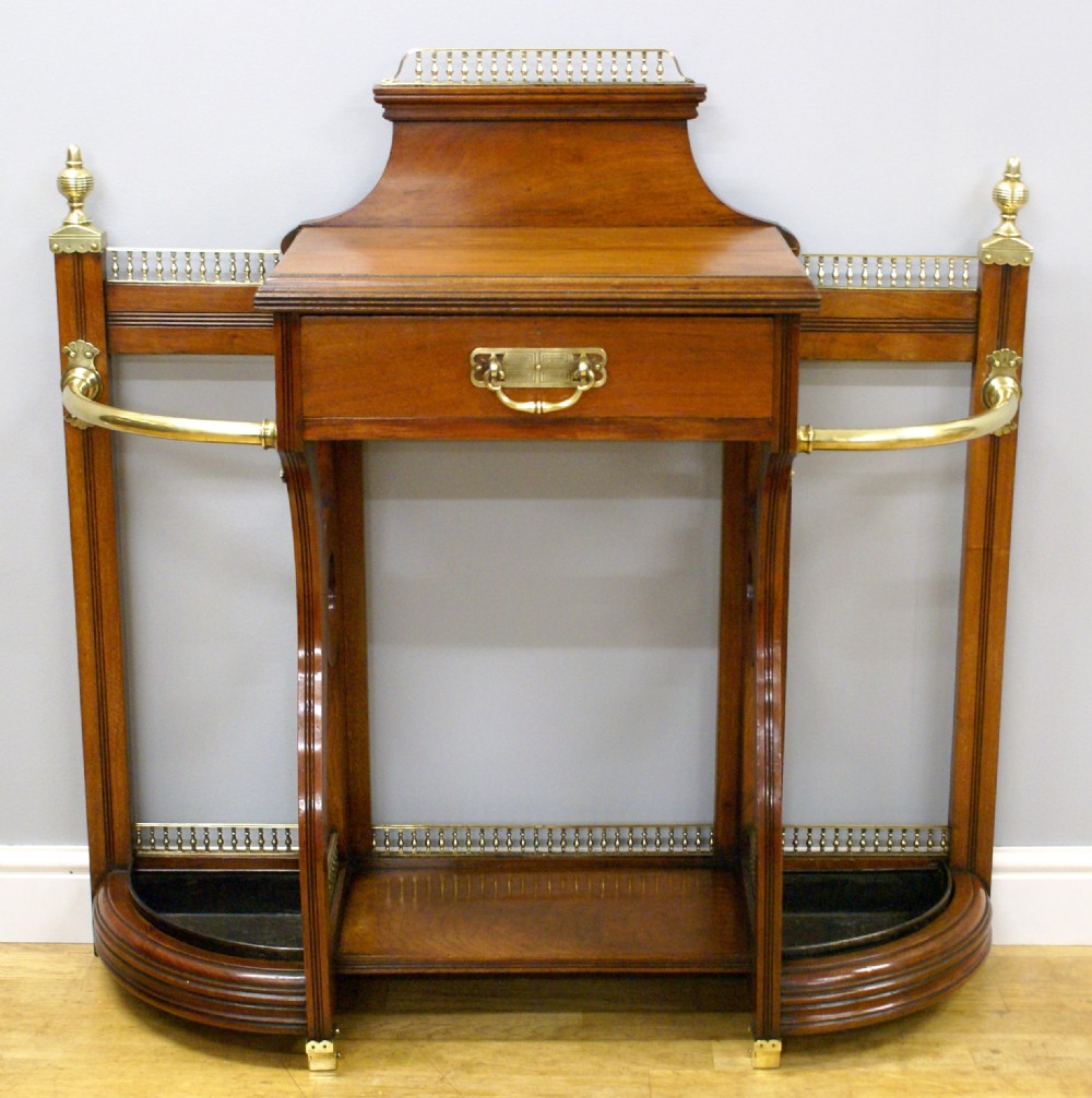 Walnut and Brass Late Victorian Period Stick Stand by James Shoolbred