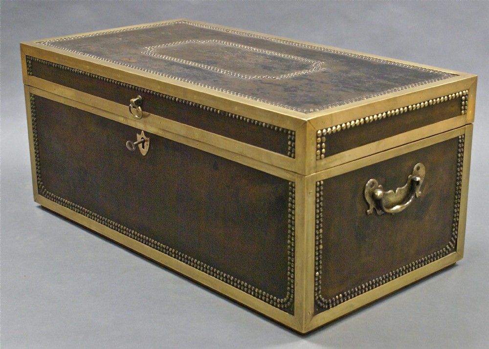 English Campaign Leather and Camphor Wood Trunk