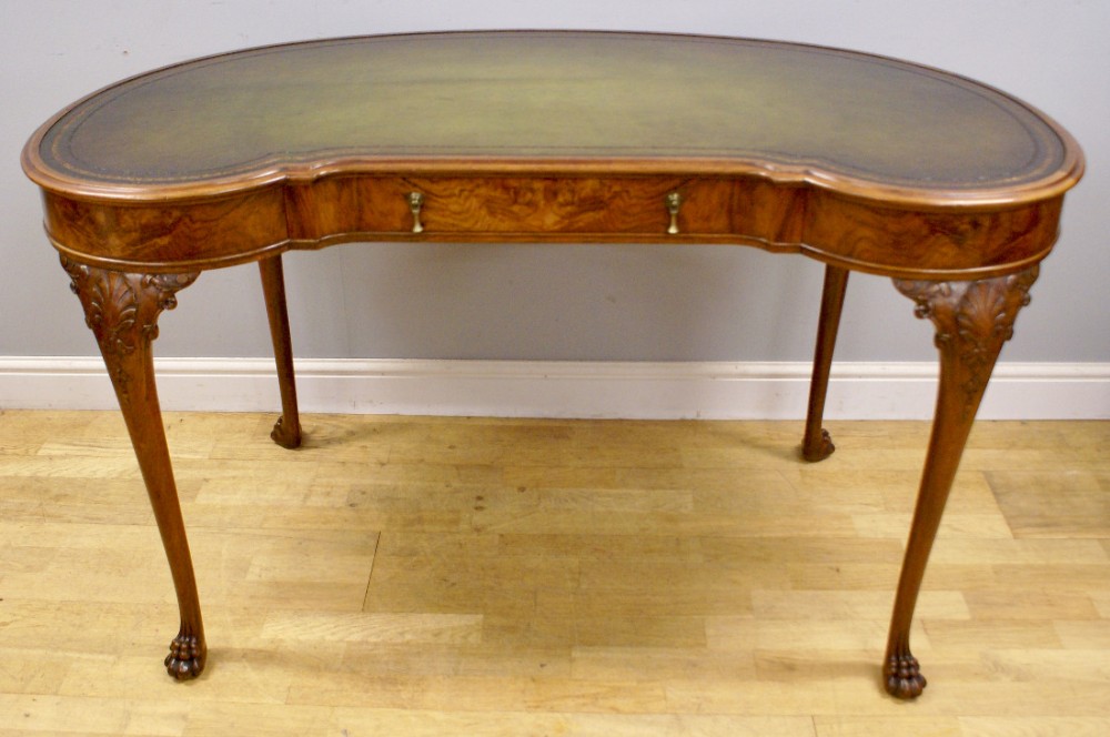 An attractive burl walnut, Kidney shape desk