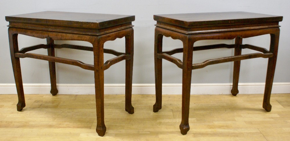 A pair of mid 19th century Chinese hardwood side tables
