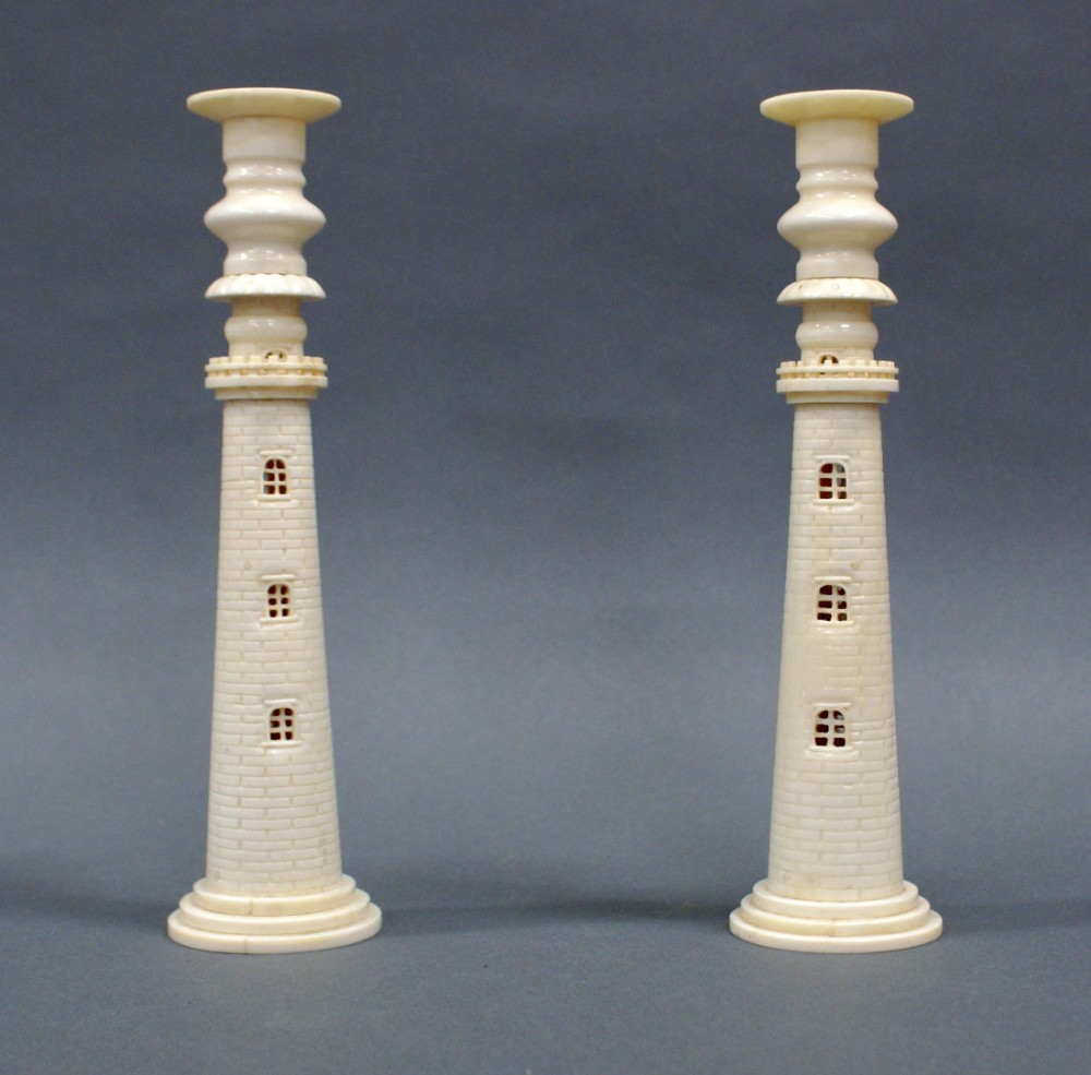 A Pair of Anglo-Indian Bone Candlesticks 