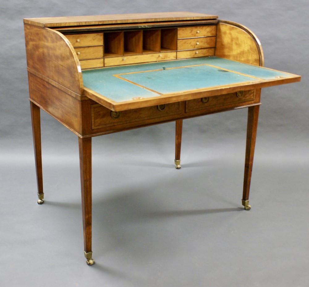 A Sheraton period, satinwood cylinder desk View III