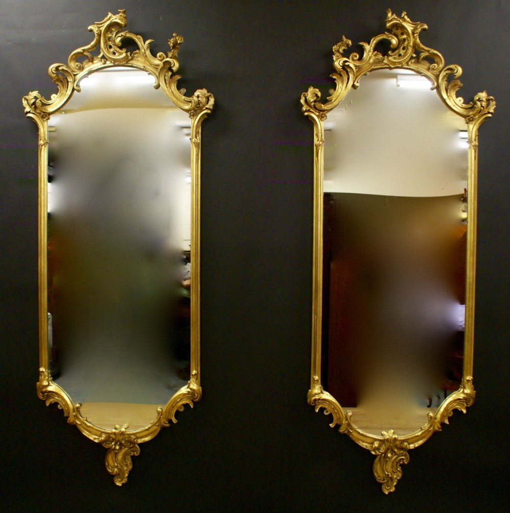 Very large pair of 19th century gilt gesso mirrors