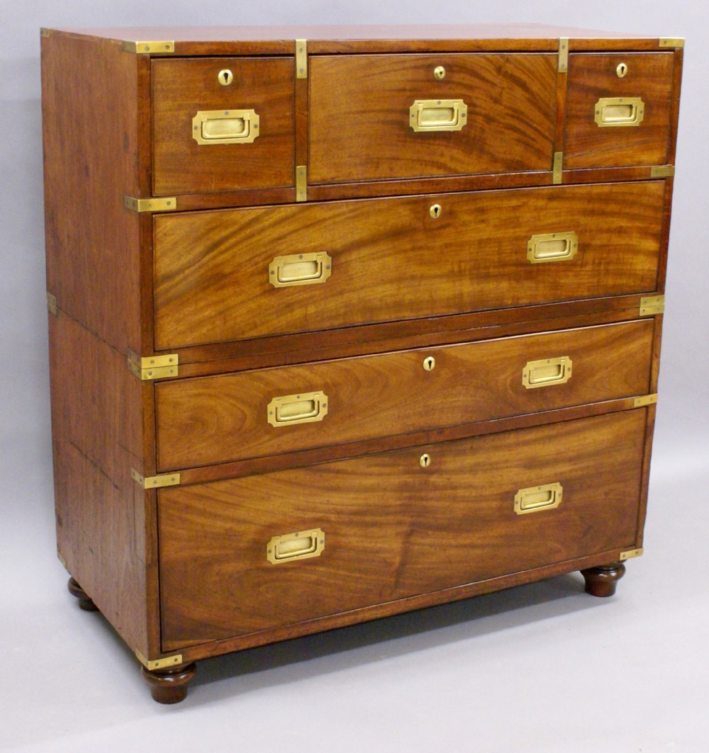 A mahogany  secretaire military chest of drawers