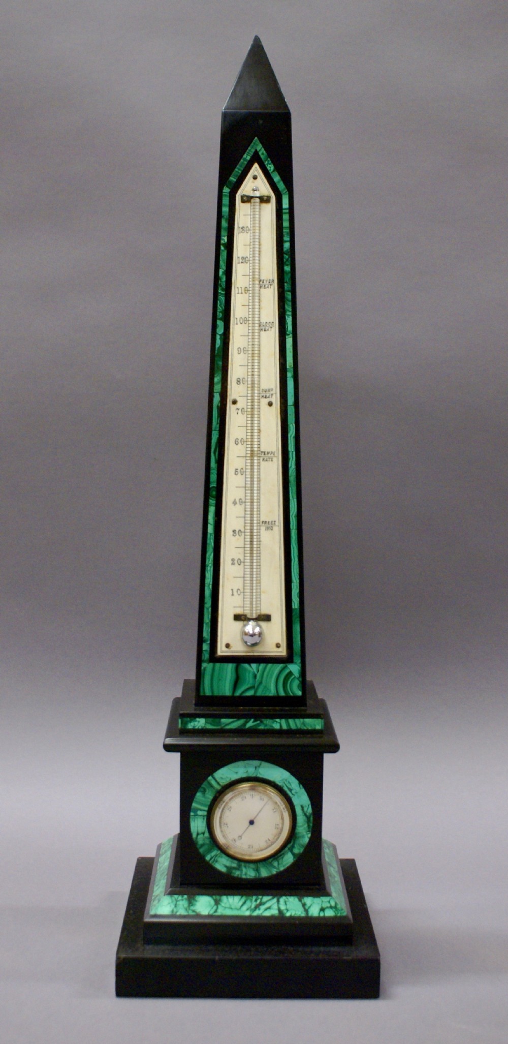 Malachite and black marble barometer