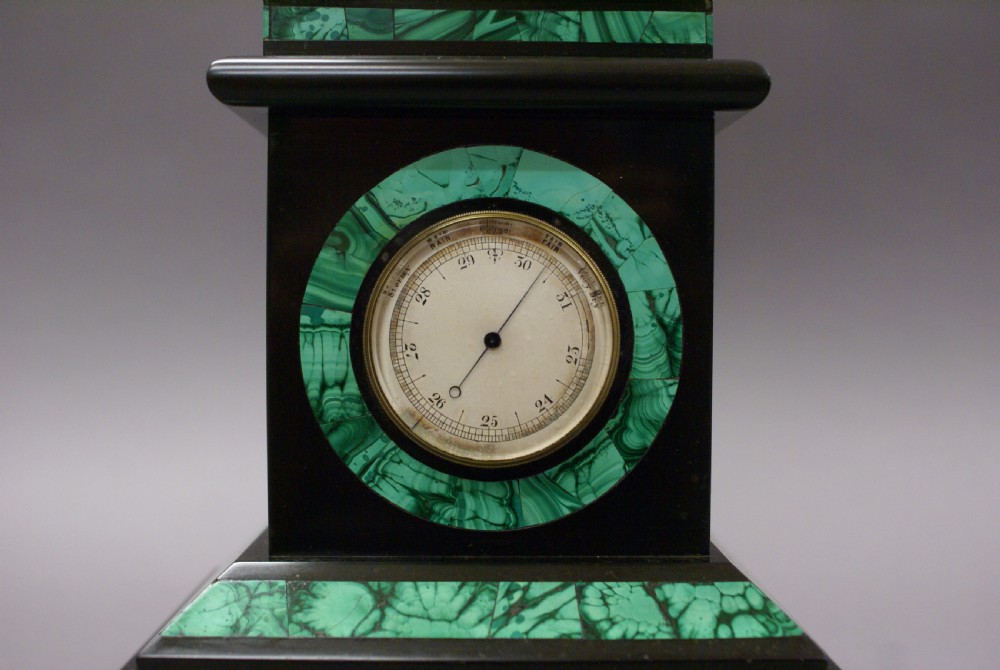 Malachite and black marble barometer View II