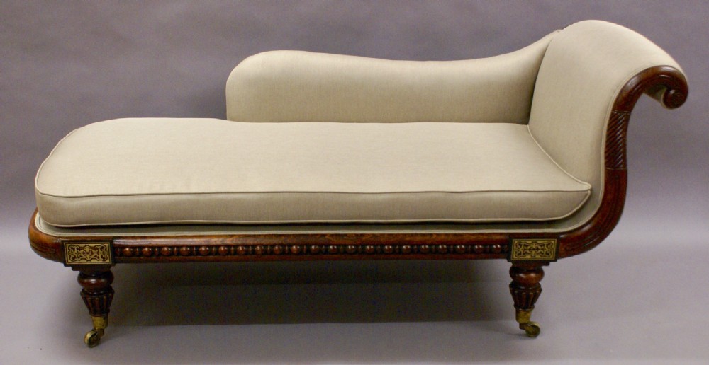 A Regency brass inlaid chaise lounge View III