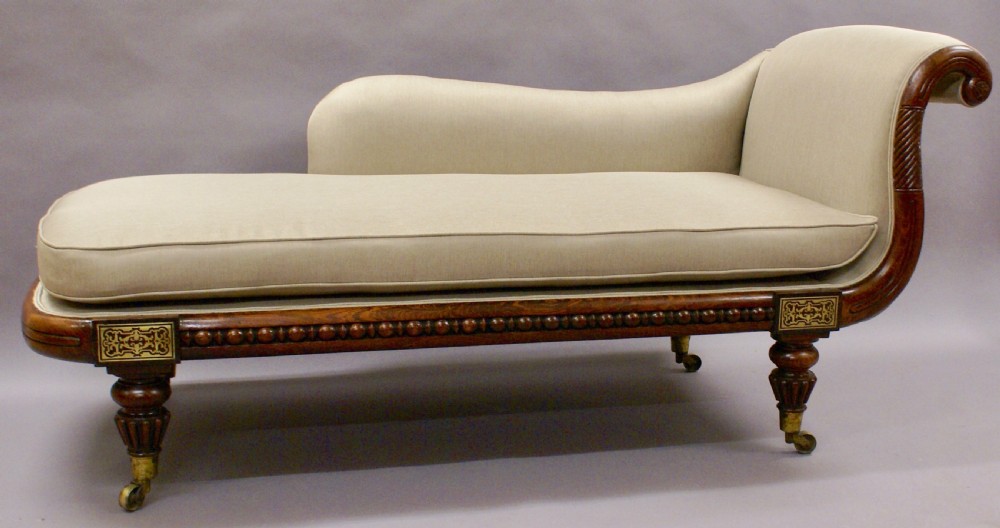 A Regency brass inlaid chaise lounge View V
