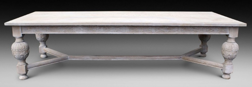 A very large limed oak refectory table
