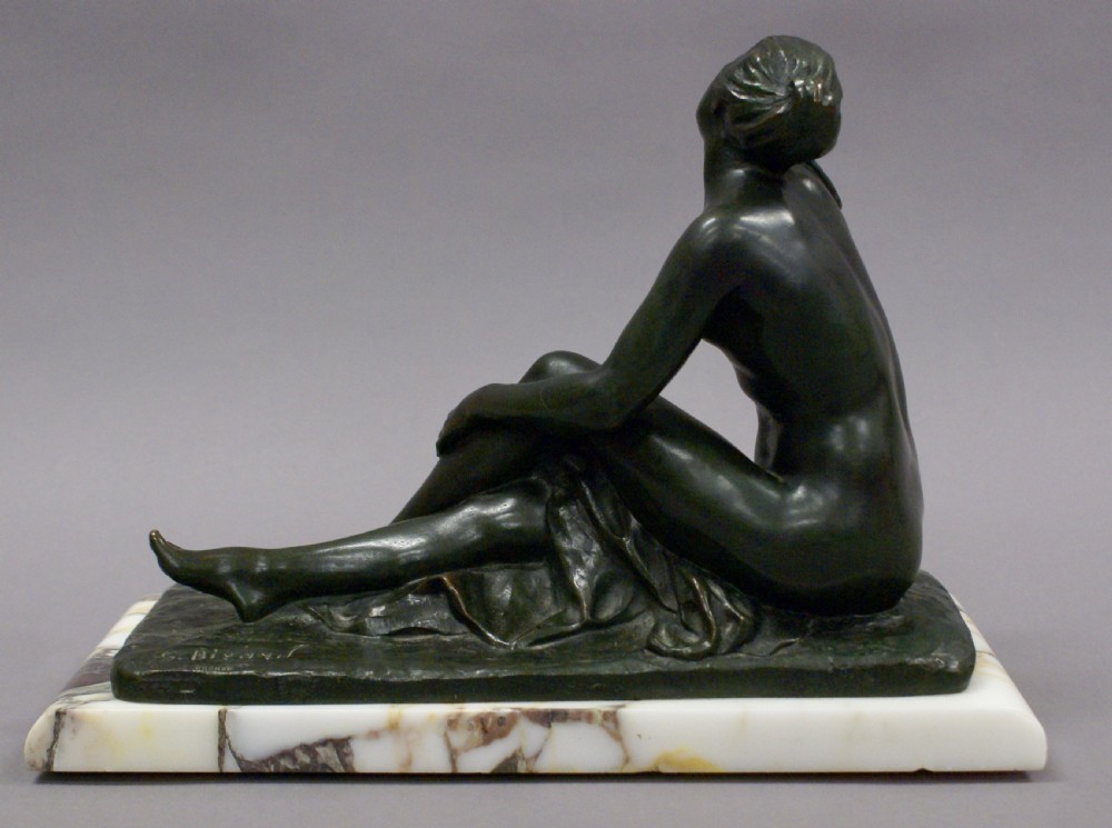 An Art Deco bronze figure holding a bird View IV
