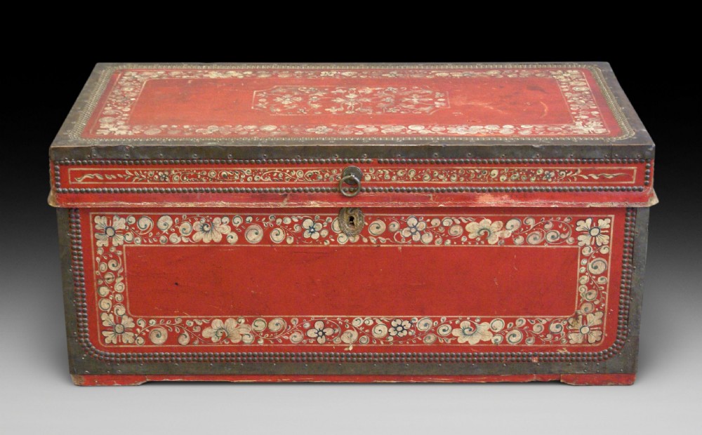 A leather and camphor, Chinese-Export Traveling Trunk