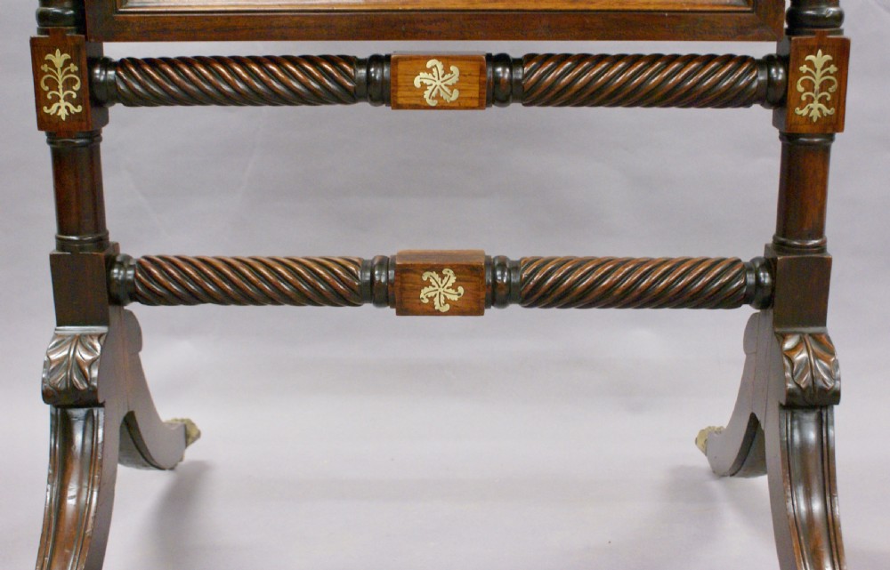Regency rosewood and brass inlaid cheval mirror View II