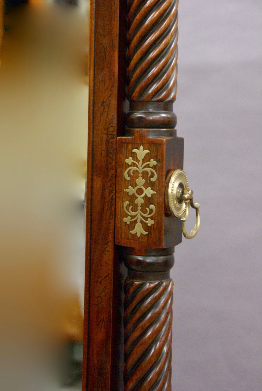Regency rosewood and brass inlaid cheval mirror View IV