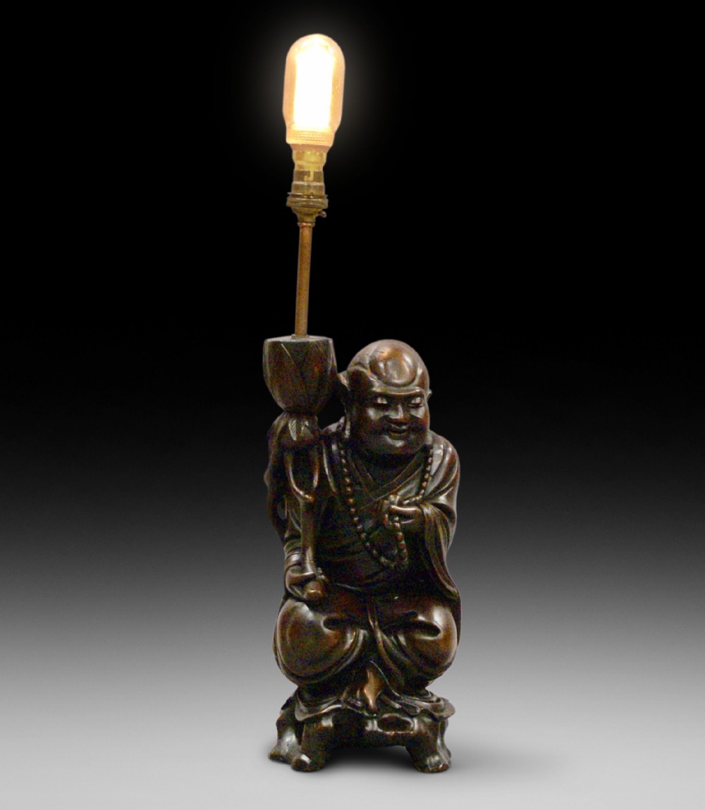 Japanese carved figure lamp
