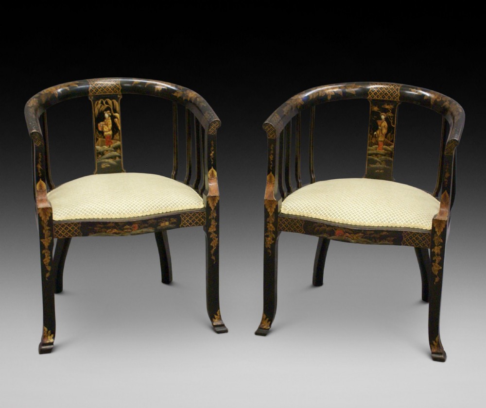 A pair of Chinoiserie tub arm chairs