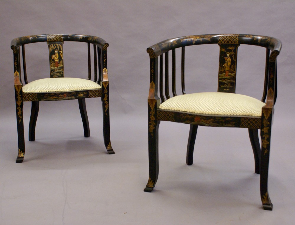 A pair of Chinoiserie tub arm chairs View V