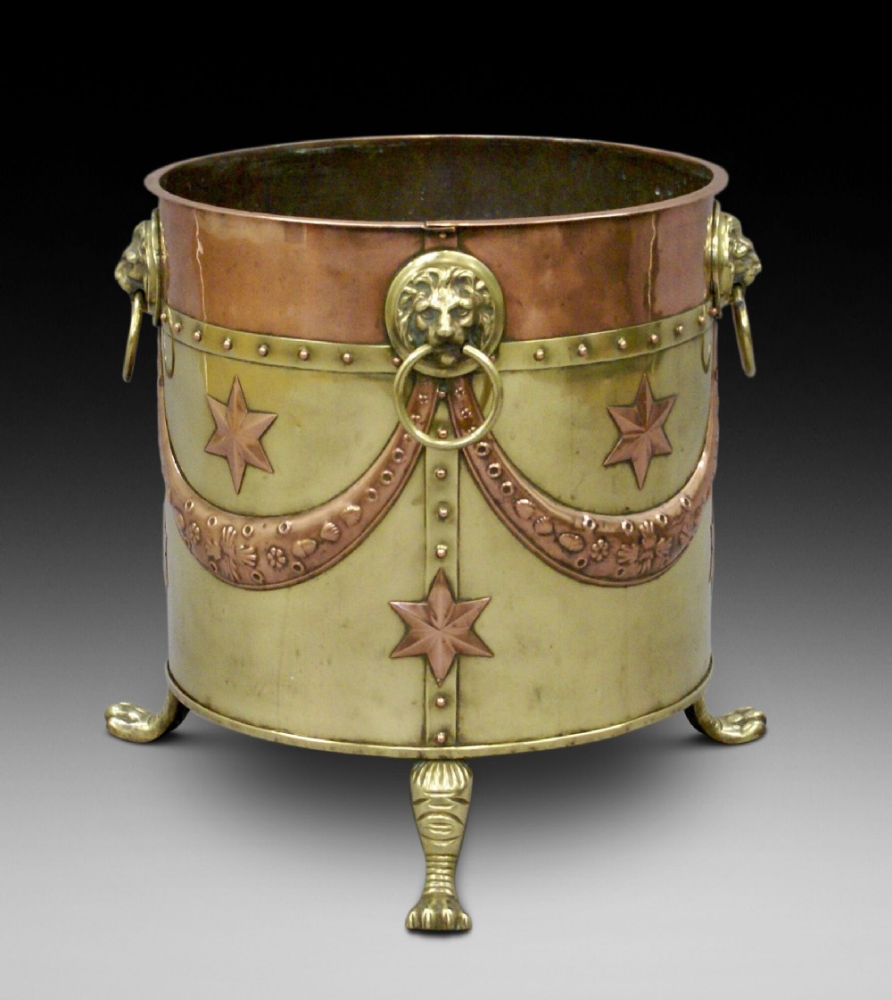 A 19th C copper & brass log bin