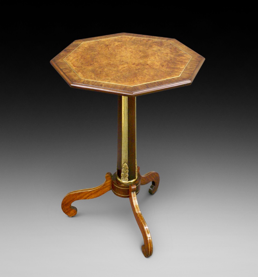 A rare Regency amboina, rosewood & brass inlaid tripod table
