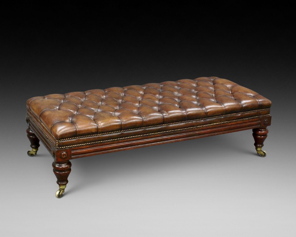 A very large Victorian leather upholstered stool