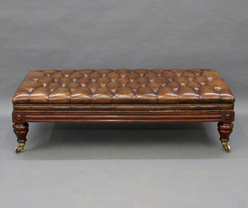 A very large Victorian leather upholstered stool View III