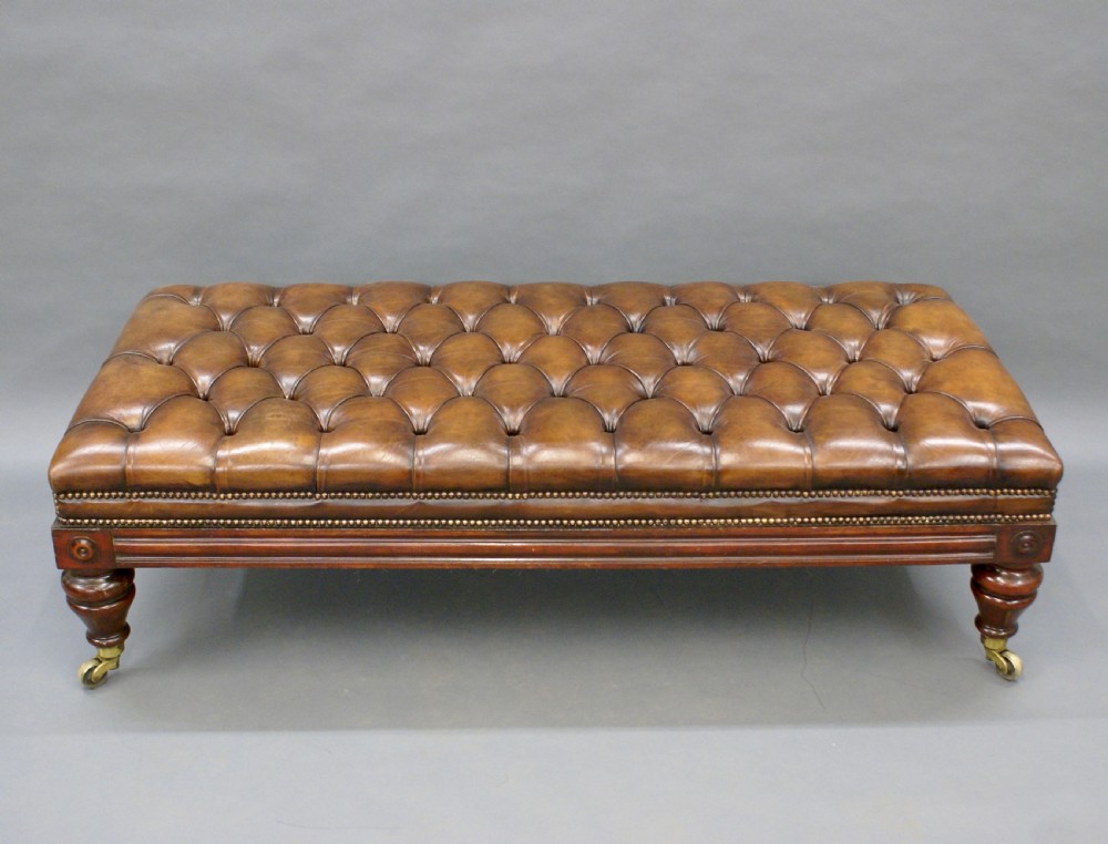 A very large Victorian leather upholstered stool View V