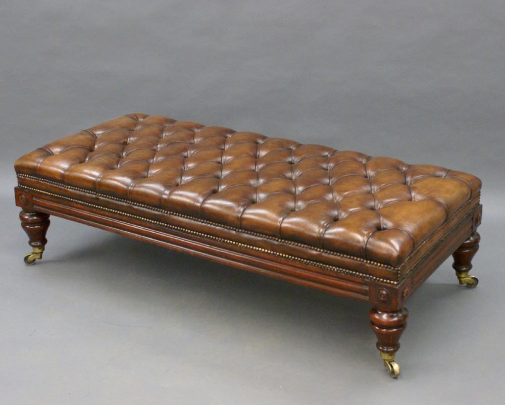 A very large Victorian leather upholstered stool View VI