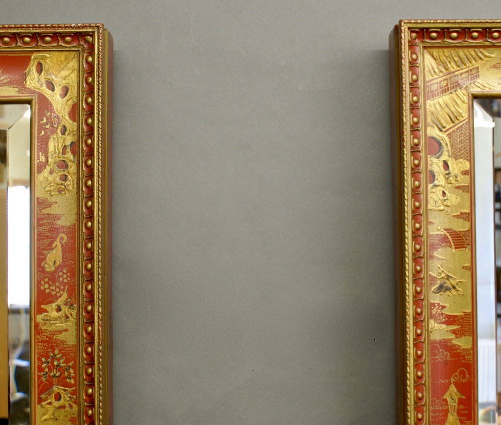 A pair of Chinoiserie, red japanned mirrors View VI