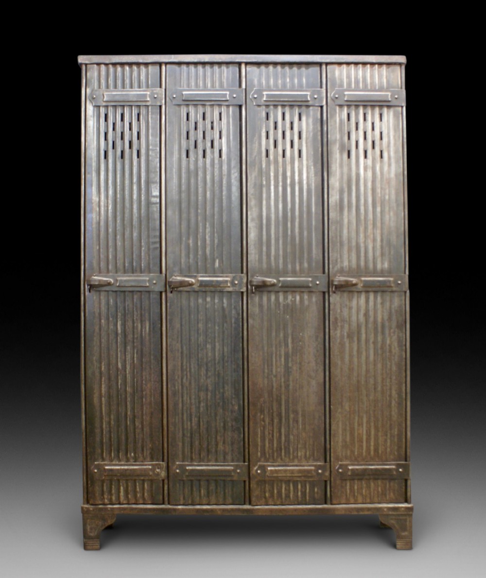 A set of early 20th C industrial metal lockers