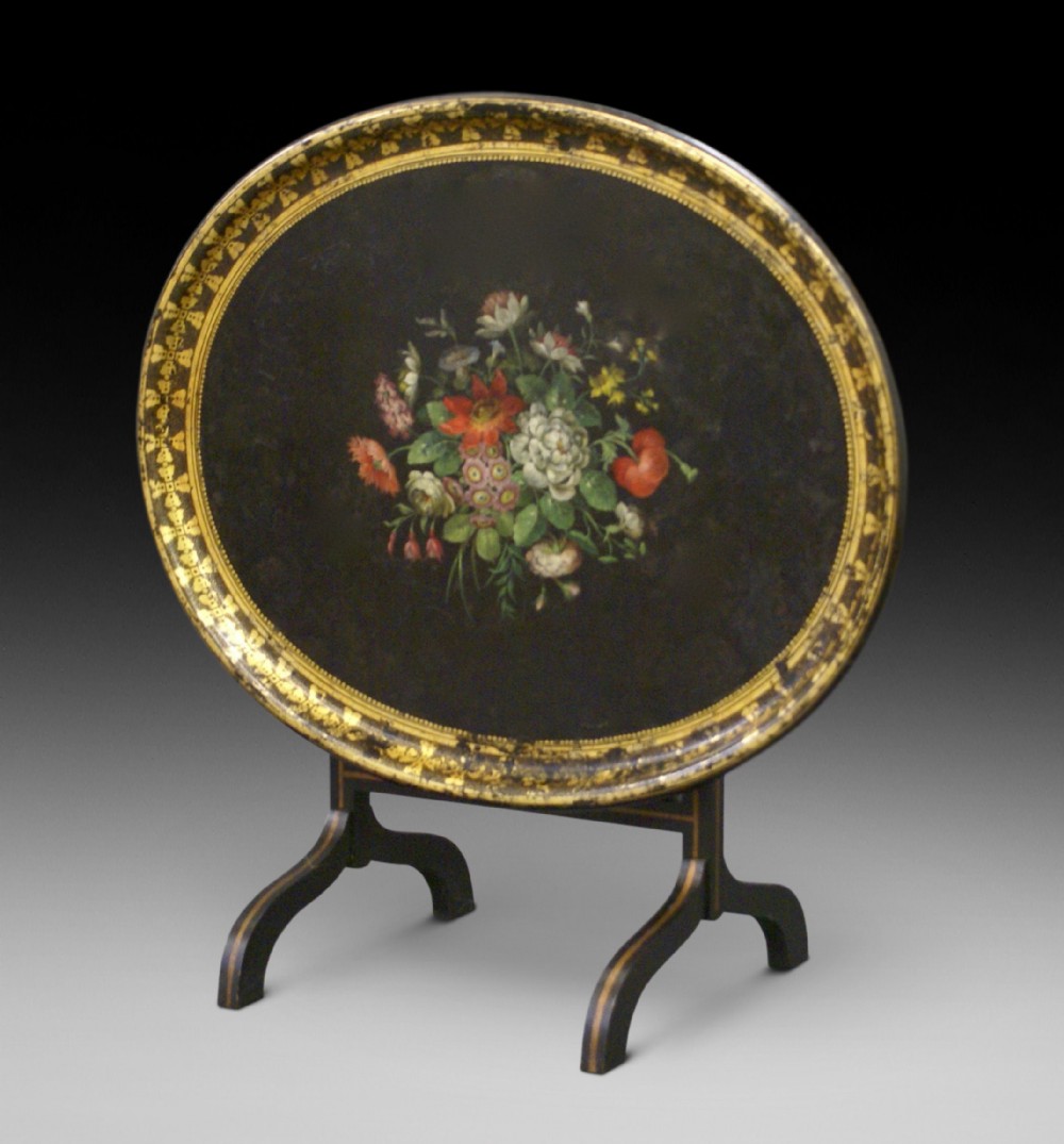 A Regency papier mache tray on stand
