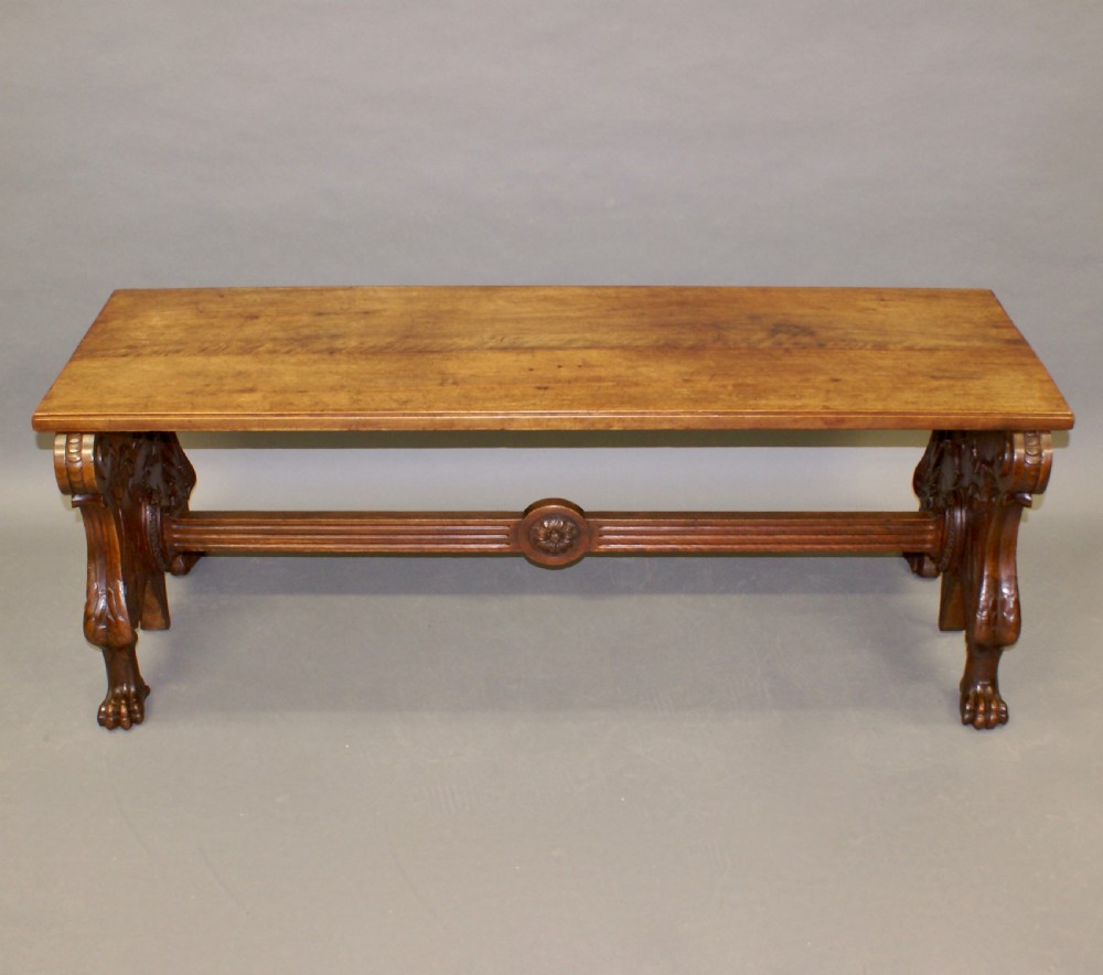 An impressive Italian carved walnut hall bench. View III