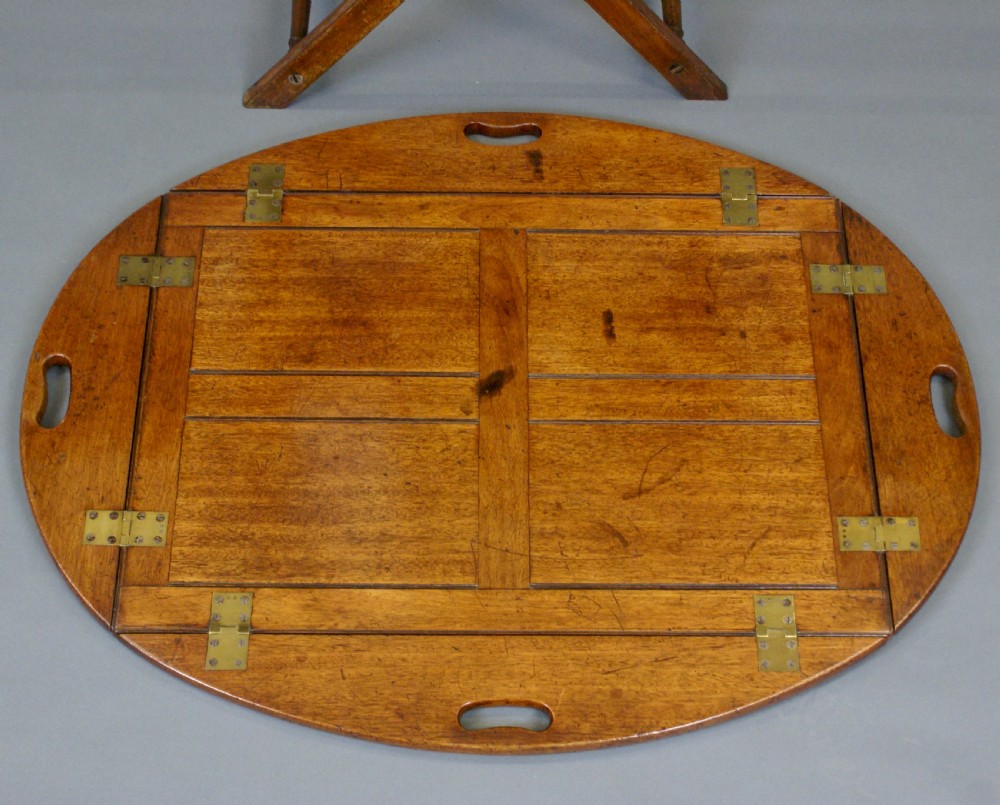 A 19thC mahogany folding butlers tray on stand View IV
